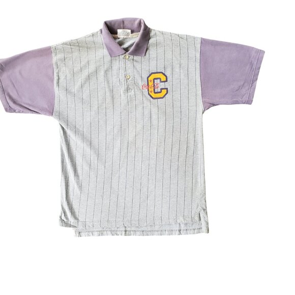 Vintage Coca Cola Baseball Polo Shirt Medium Purple Gray - Picture 1 of 9